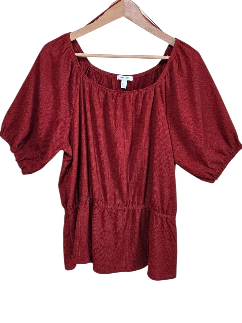 Nine West Burnt Orange Puff Sleeve Smocked Peplum Top XXL Fall Boho Office Fall